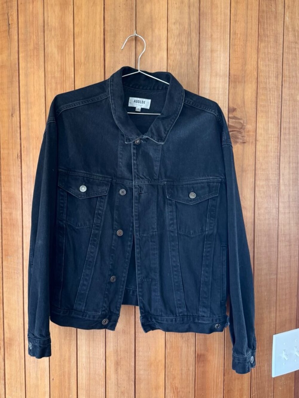 AGOLDE Charli Oversized Black Denim Jacket Double Exposure M